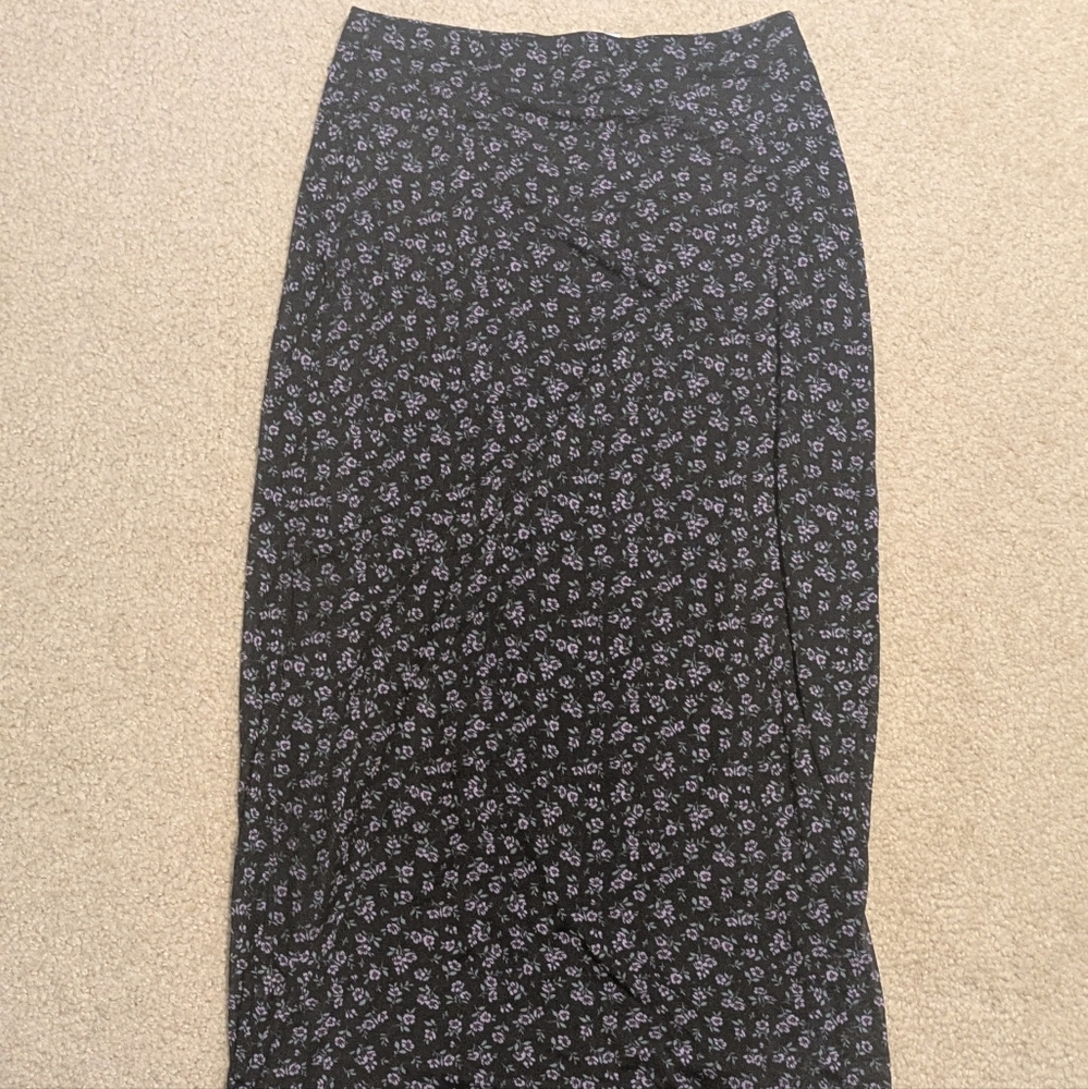 Black and Purple Floral Midi Skirt